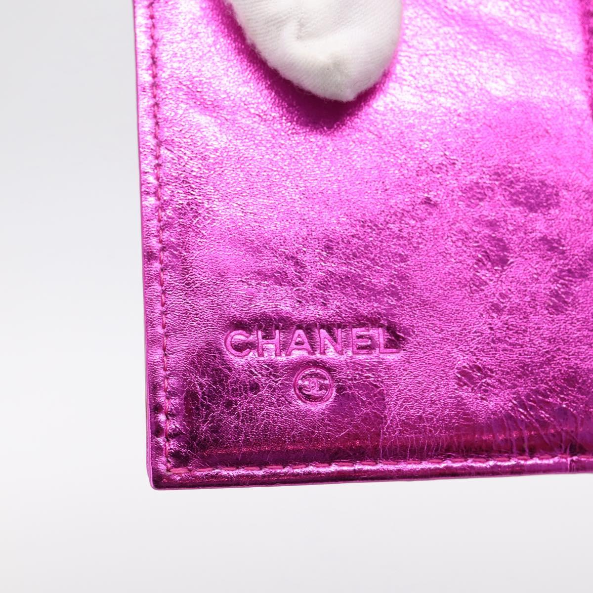 CHANEL Wallet Leather Pink Silver CC Auth 203048V