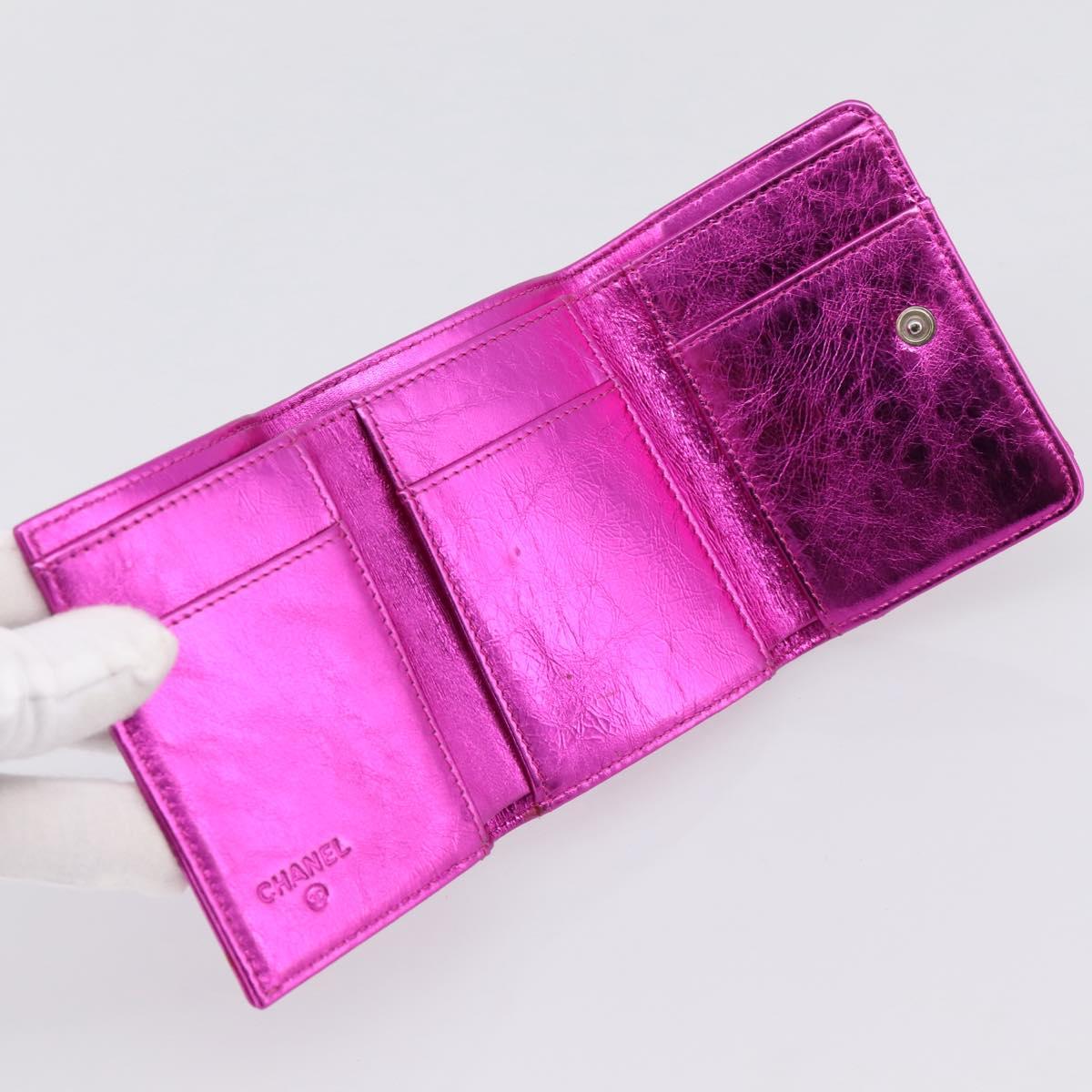 CHANEL Wallet Leather Pink Silver CC Auth 203048V