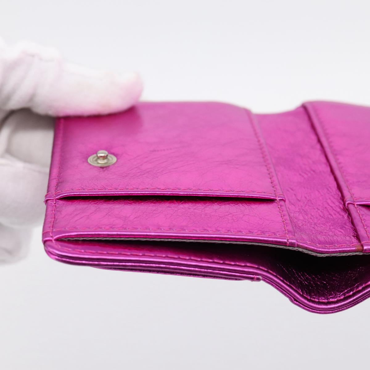 CHANEL Wallet Leather Pink Silver CC Auth 203048V