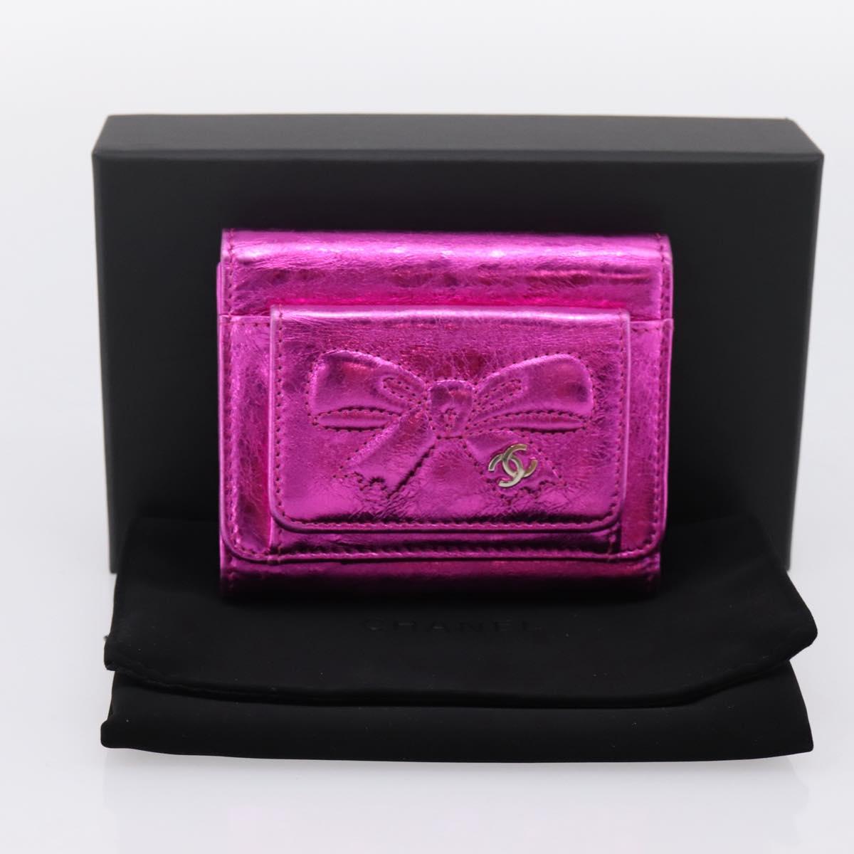 CHANEL Wallet Leather Pink Silver CC Auth 203048V