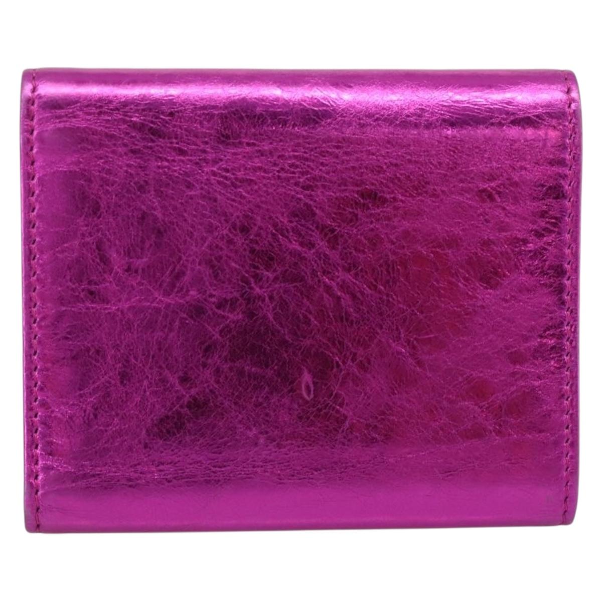 CHANEL Wallet Leather Pink Silver CC Auth 203048V