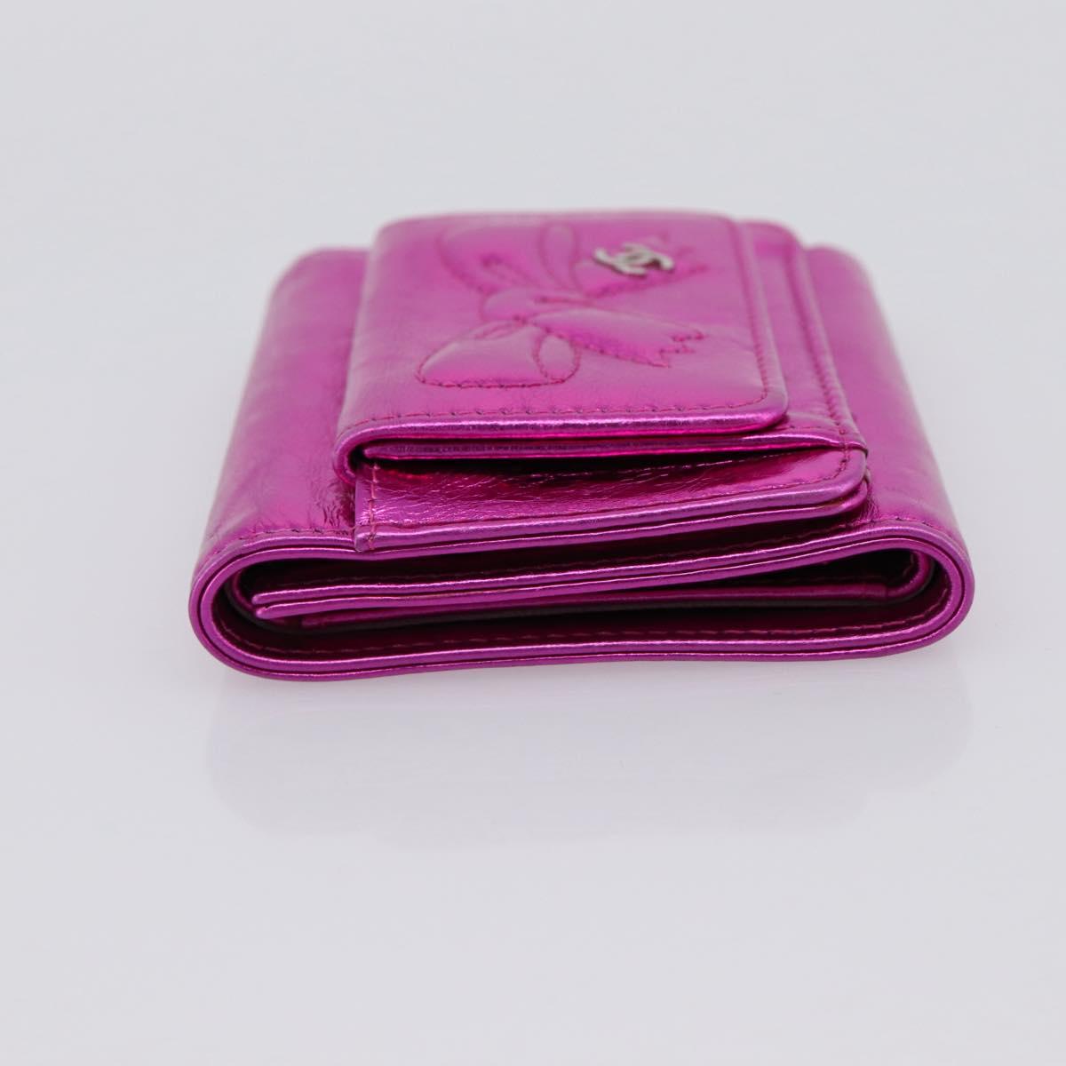 CHANEL Wallet Leather Pink Silver CC Auth 203048V