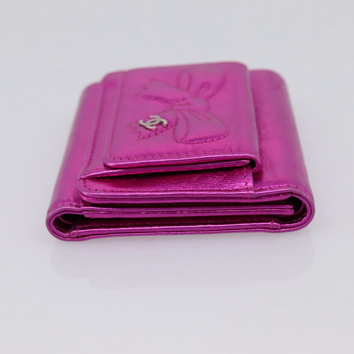 CHANEL Wallet Leather Pink Silver CC Auth 203048V