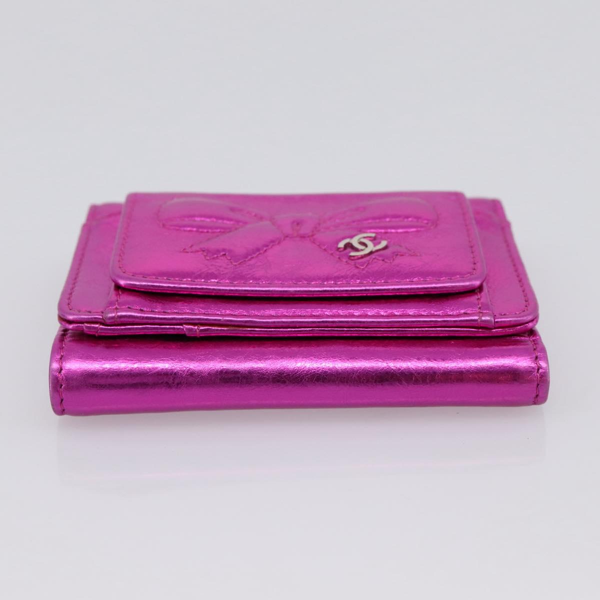 CHANEL Wallet Leather Pink Silver CC Auth 203048V