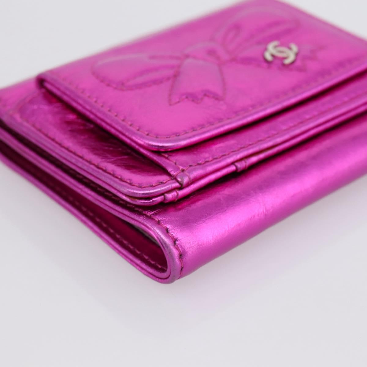CHANEL Wallet Leather Pink Silver CC Auth 203048V