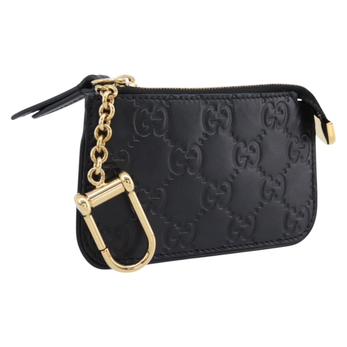 GUCCI GG Canvas Guccissima Coin Purse Leather Black Gold 447964 Auth 203049V