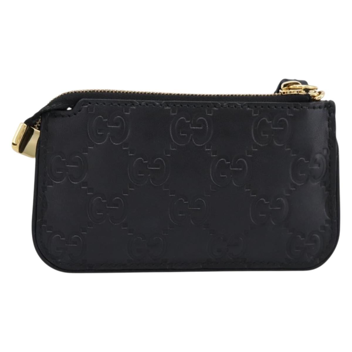 GUCCI GG Canvas Guccissima Coin Purse Leather Black Gold 447964 Auth 203049V