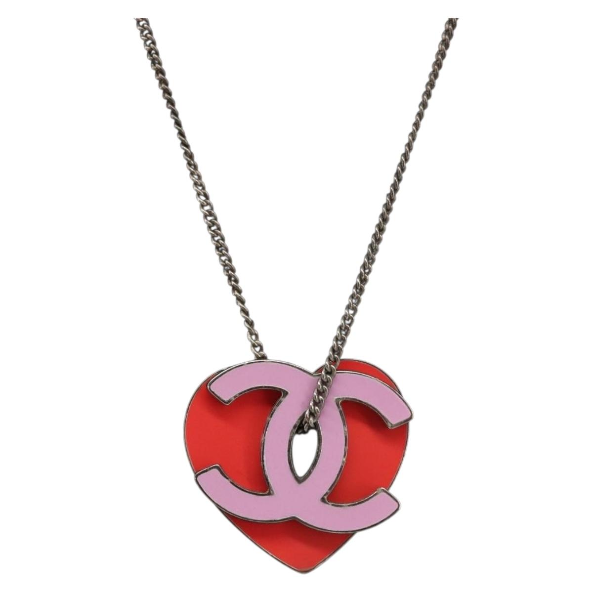 CHANEL Necklace Metal Pink CC Auth 203054