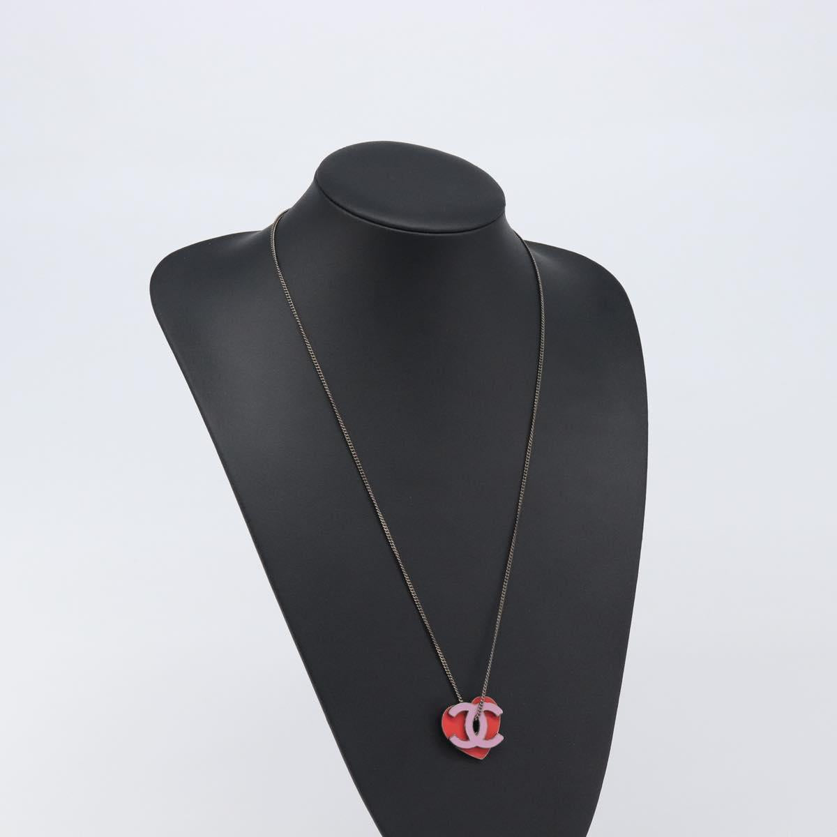 CHANEL Necklace Metal Pink CC Auth 203054