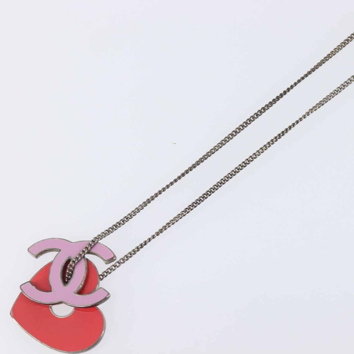 CHANEL Necklace Metal Pink CC Auth 203054