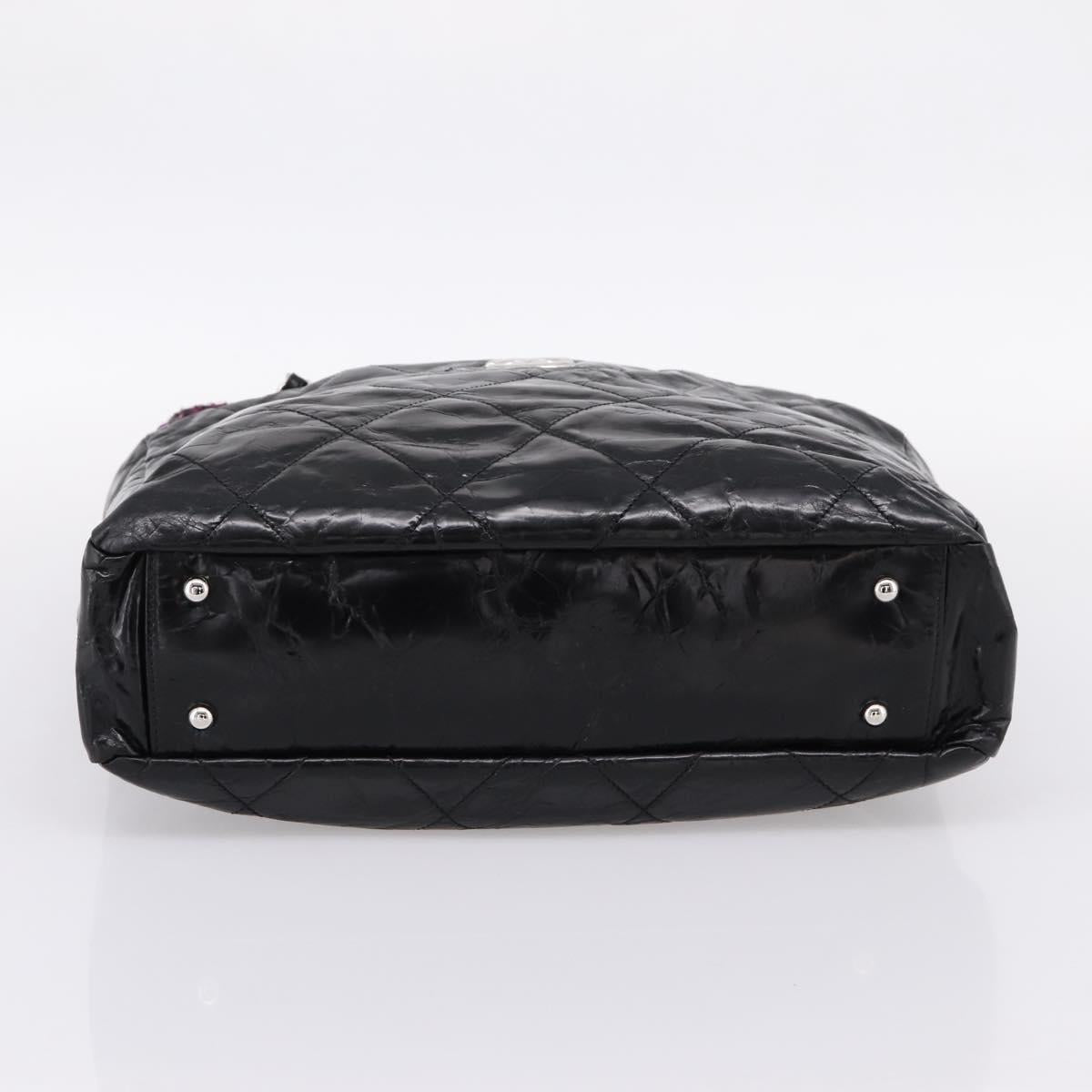 CHANEL Matelasse Hand Bag Calf Skin 2way Black Silver CC Auth 203070M