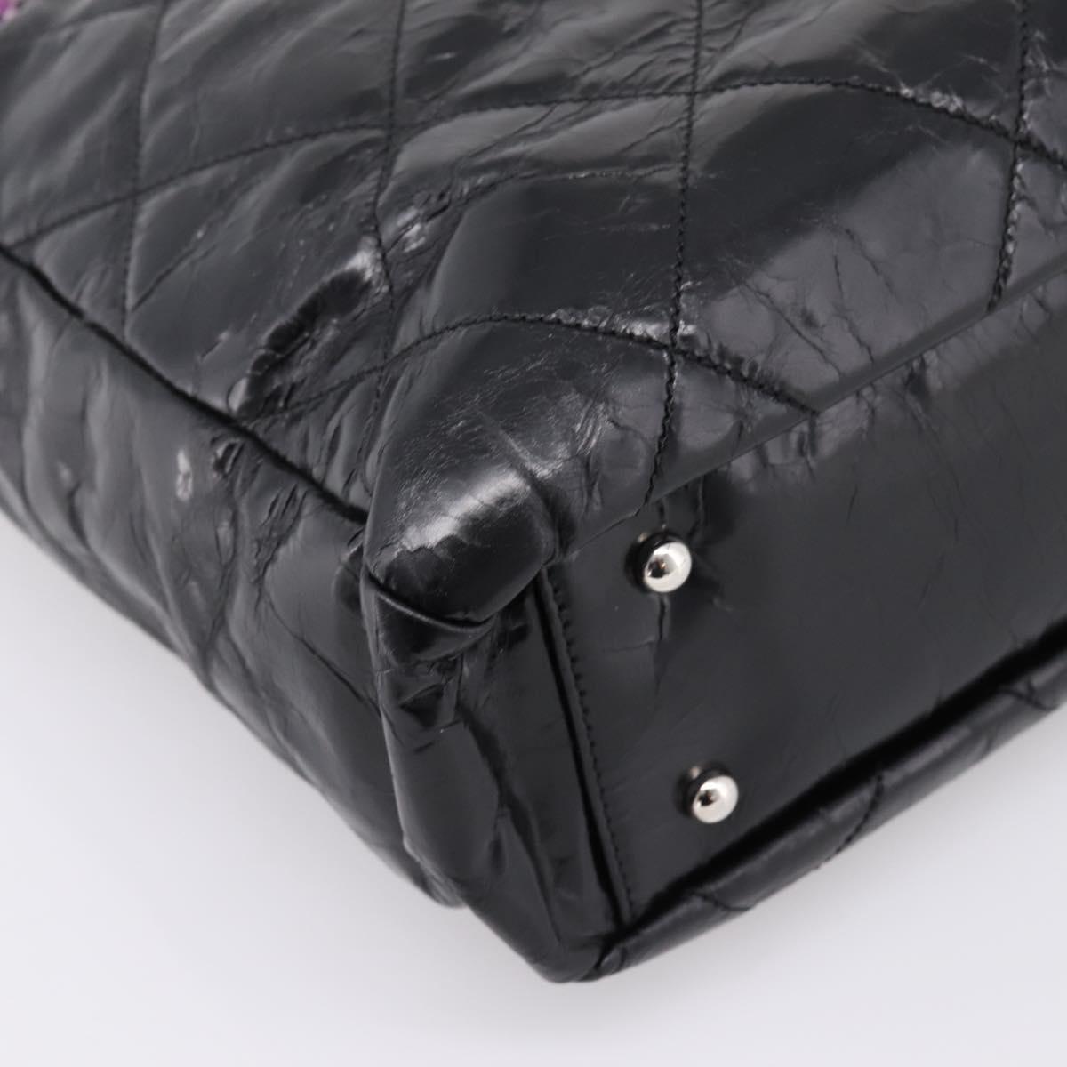 CHANEL Matelasse Hand Bag Calf Skin 2way Black Silver CC Auth 203070M