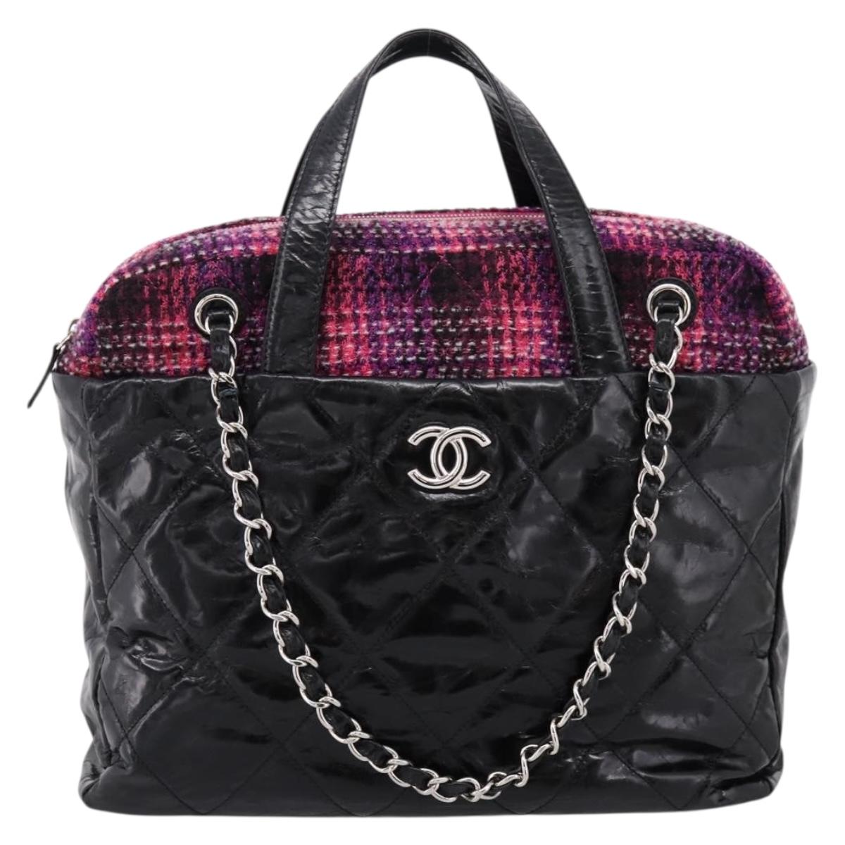 CHANEL Matelasse Hand Bag Calf Skin 2way Black Silver CC Auth 203070M
