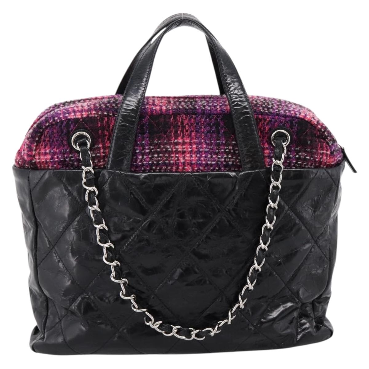 CHANEL Matelasse Hand Bag Calf Skin 2way Black Silver CC Auth 203070M