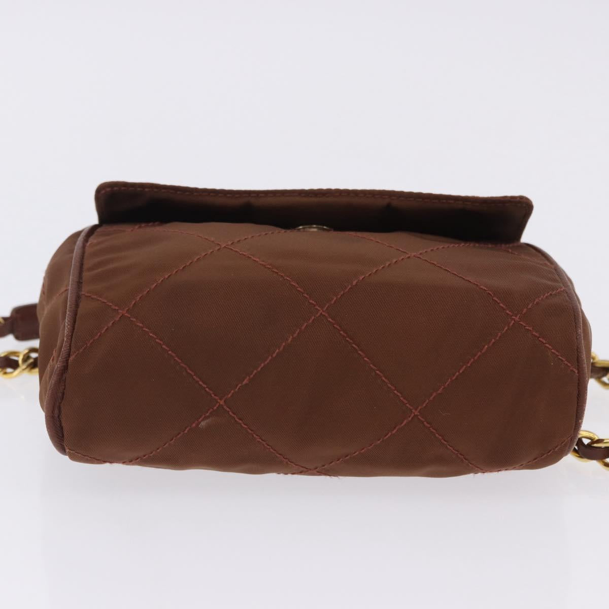 PRADA Chain Shoulder Bag Nylon Brown Gold Tone Auth 203074