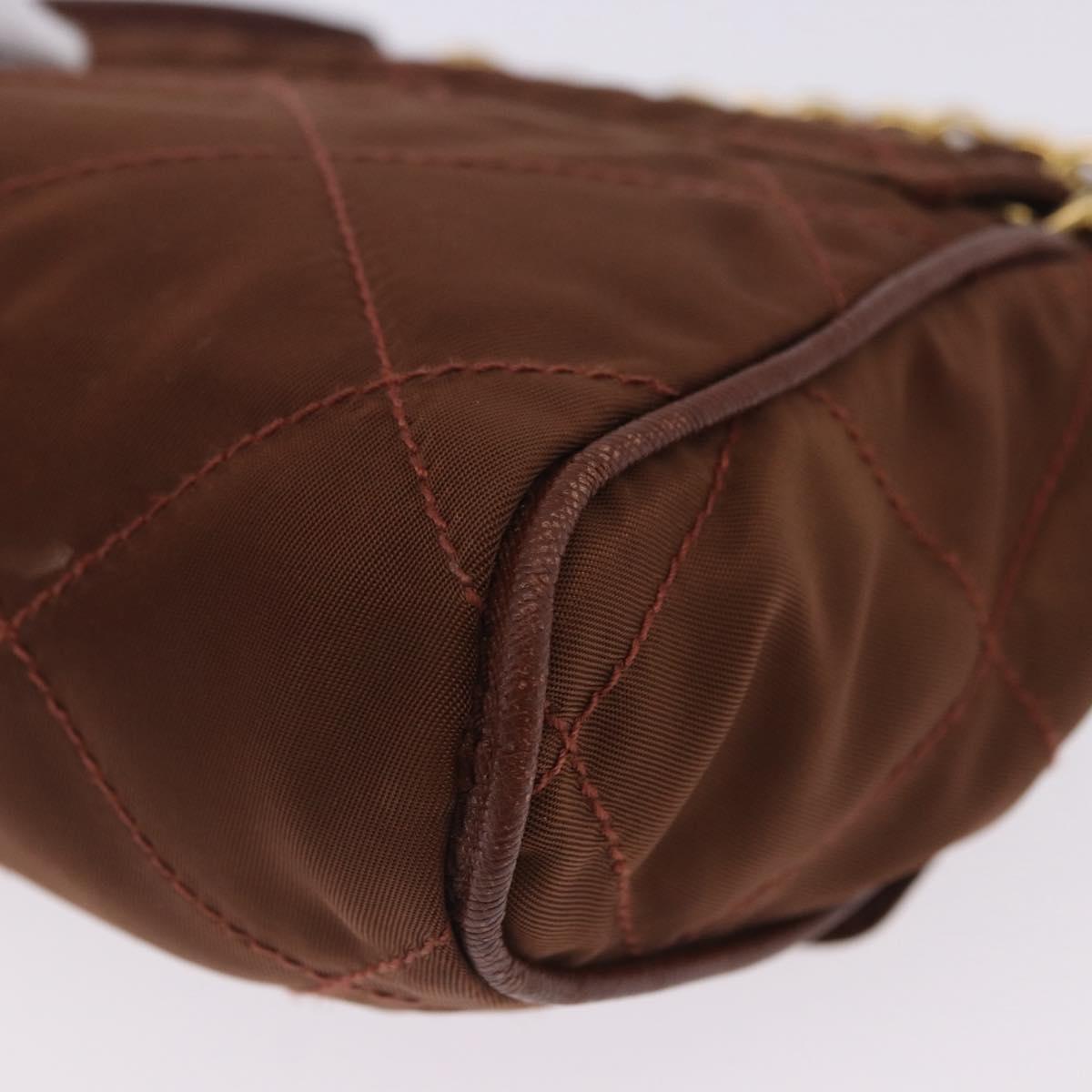 PRADA Chain Shoulder Bag Nylon Brown Gold Tone Auth 203074