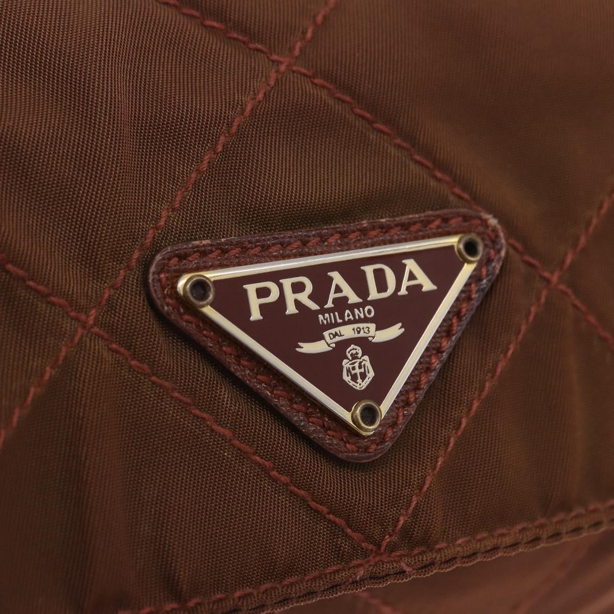 PRADA Chain Shoulder Bag Nylon Brown Gold Tone Auth 203074