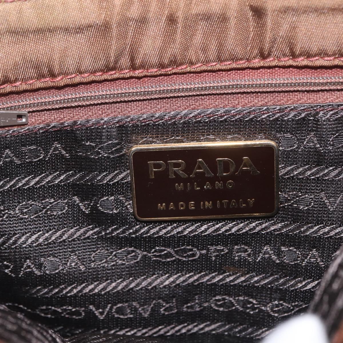 PRADA Chain Shoulder Bag Nylon Brown Gold Tone Auth 203074