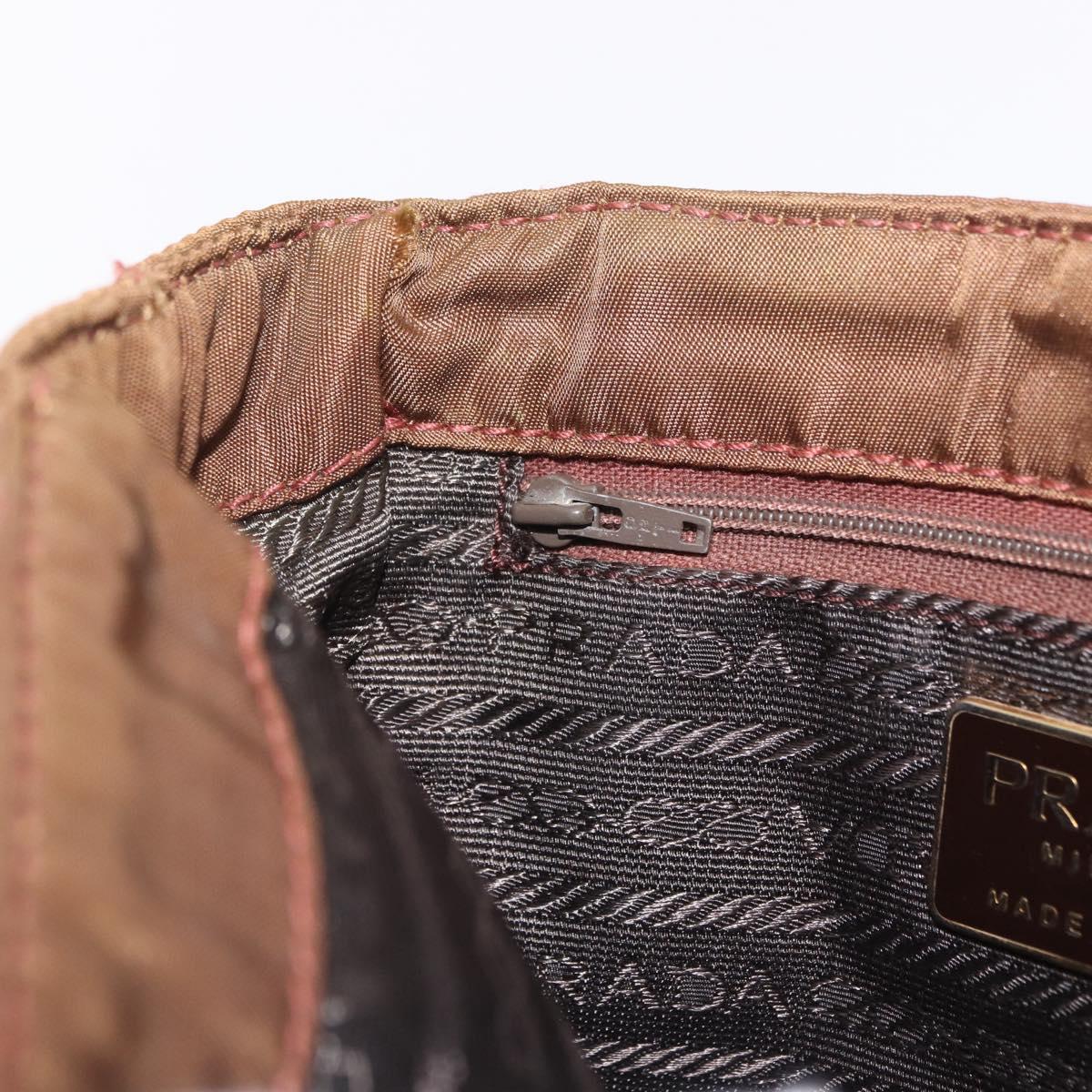 PRADA Chain Shoulder Bag Nylon Brown Gold Tone Auth 203074