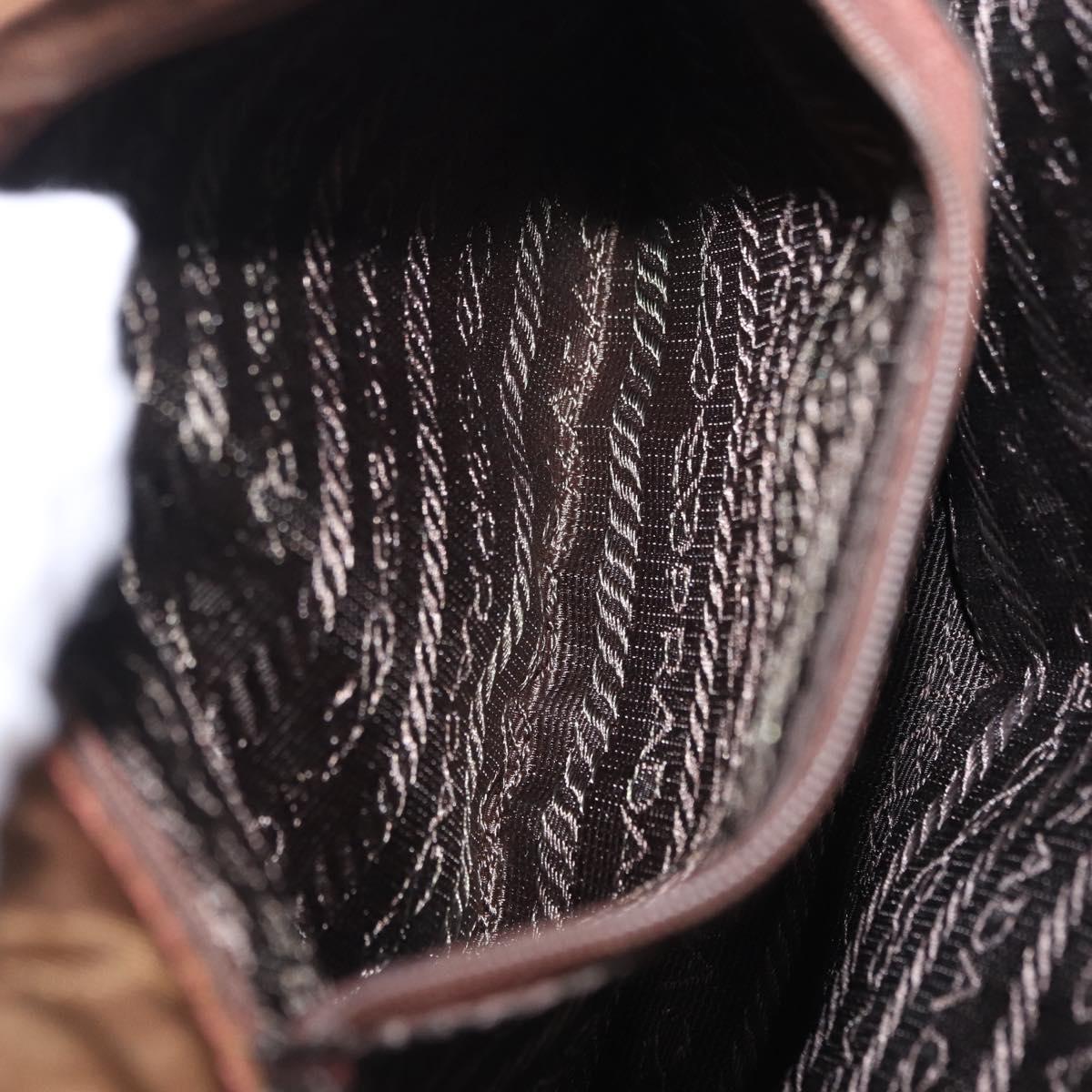 PRADA Chain Shoulder Bag Nylon Brown Gold Tone Auth 203074
