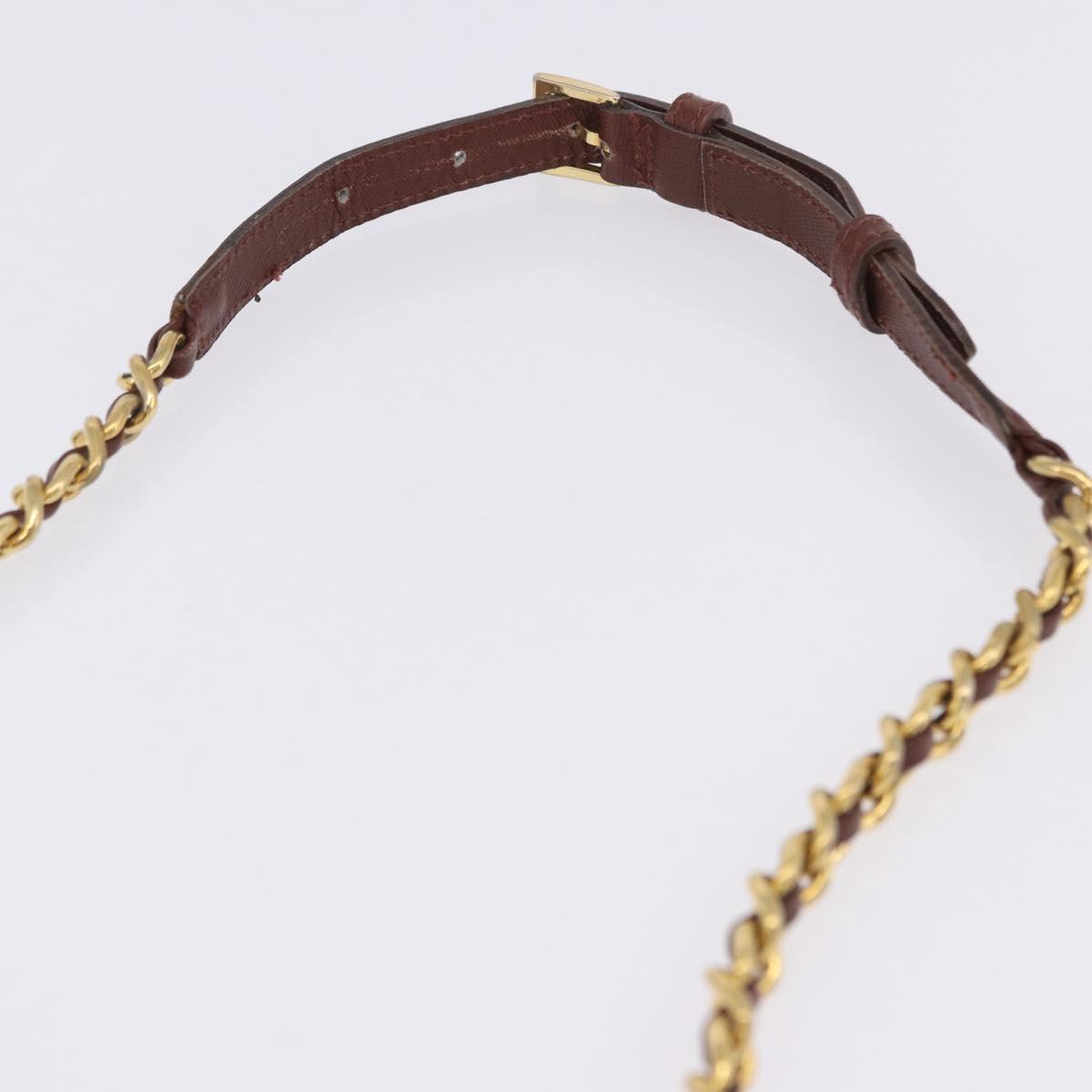 PRADA Chain Shoulder Bag Nylon Brown Gold Tone Auth 203074