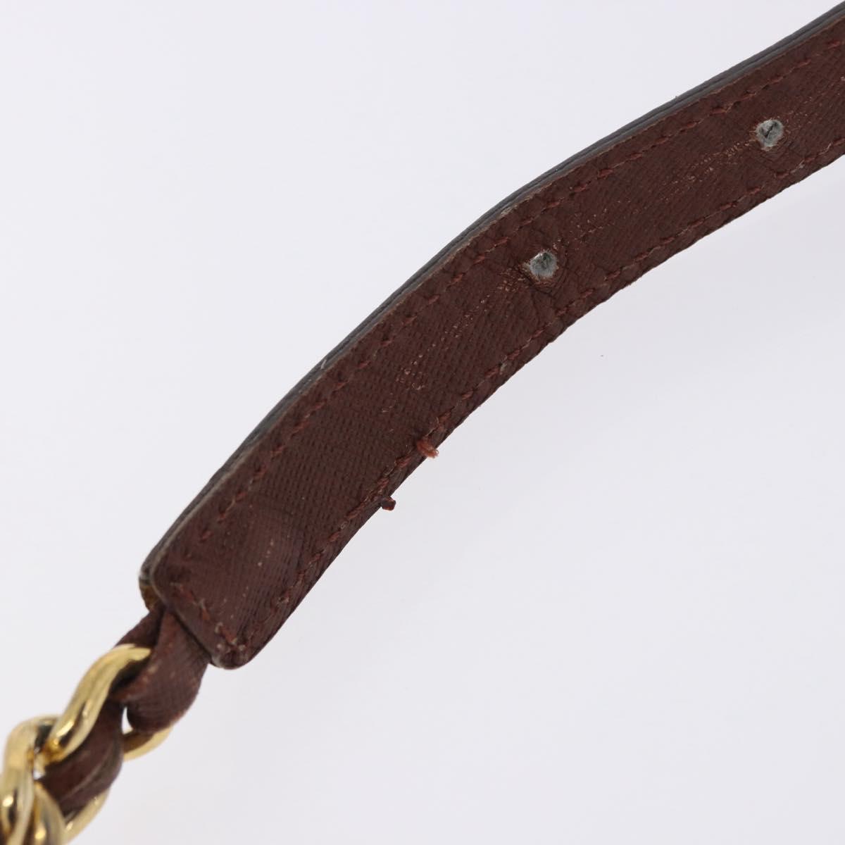 PRADA Chain Shoulder Bag Nylon Brown Gold Tone Auth 203074