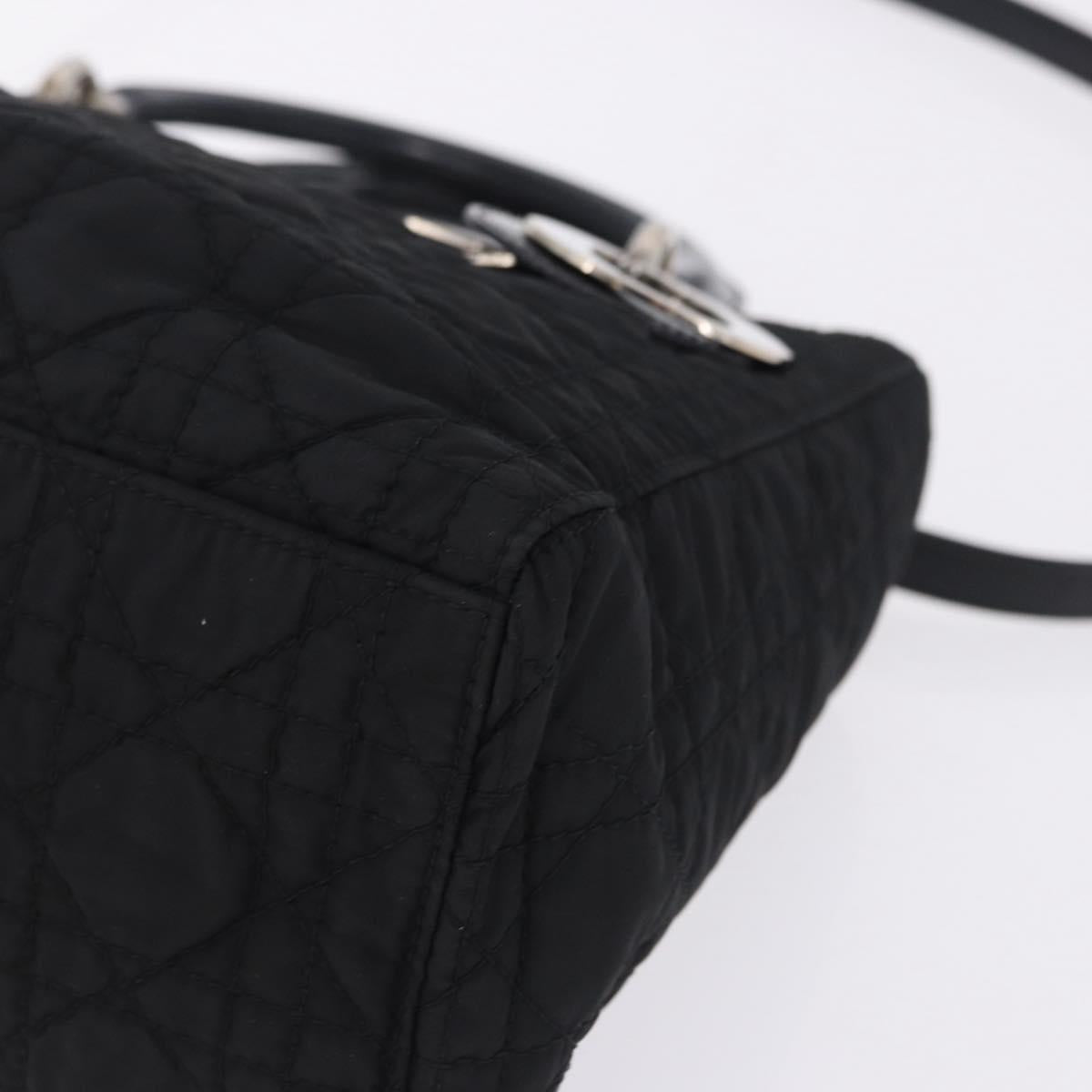 Christian Dior Canage Hand Bag Nylon 2way Black Silver Auth 203075