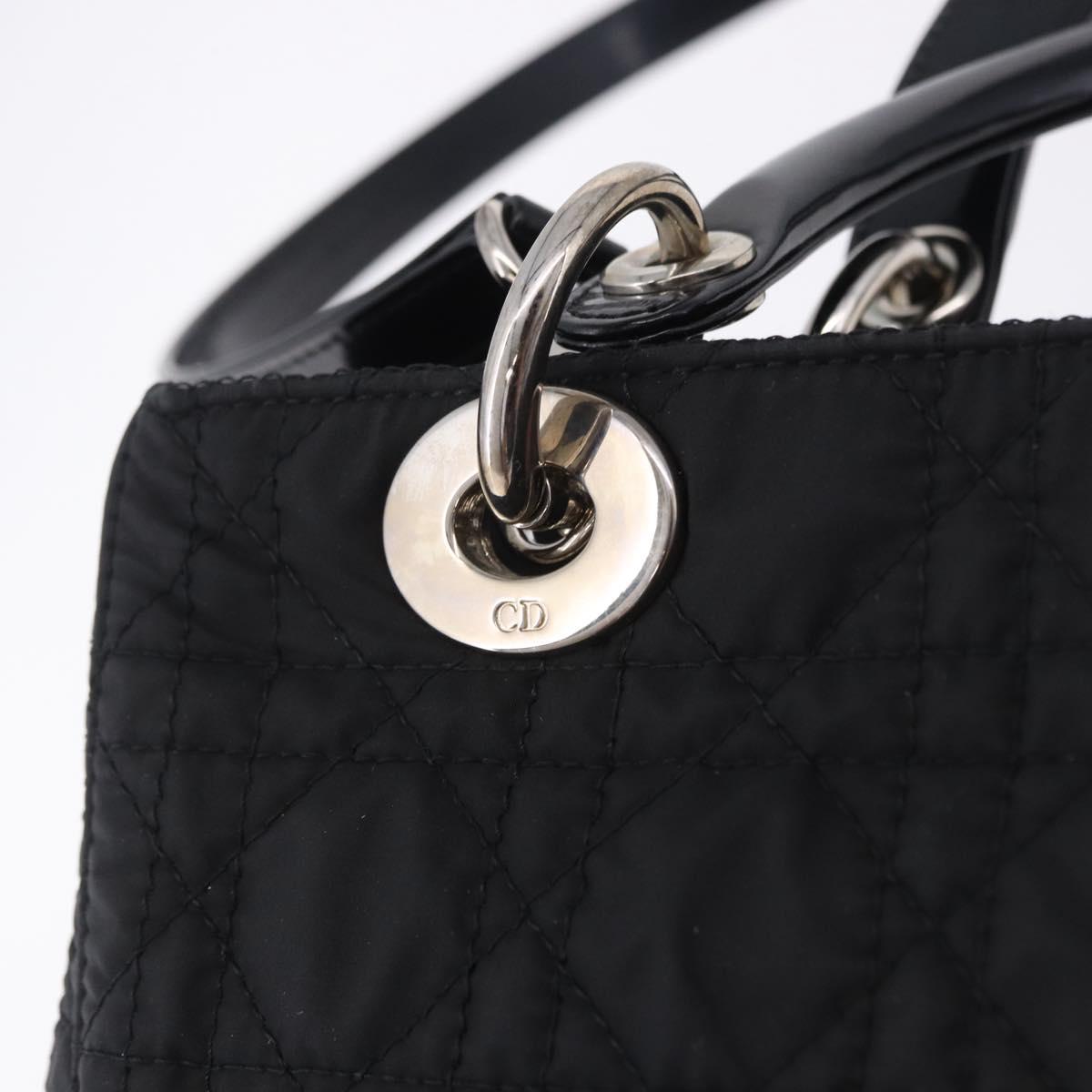 Christian Dior Canage Hand Bag Nylon 2way Black Silver Auth 203075