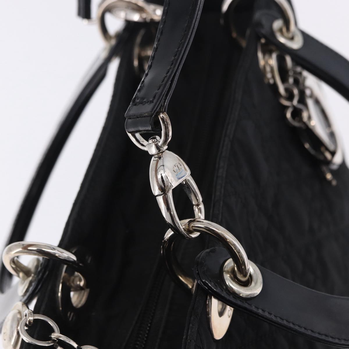 Christian Dior Canage Hand Bag Nylon 2way Black Silver Auth 203075