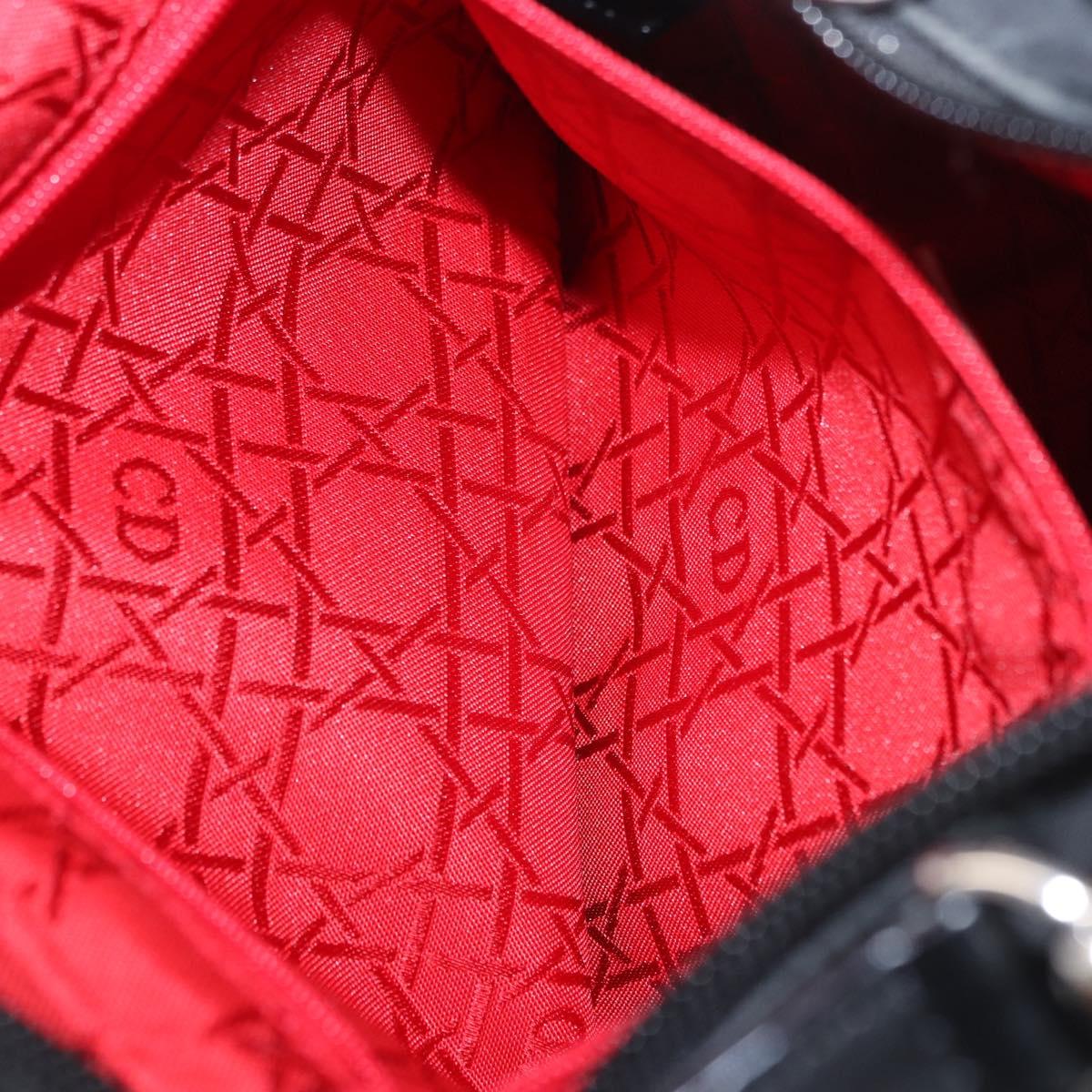 Christian Dior Canage Hand Bag Nylon 2way Black Silver Auth 203075