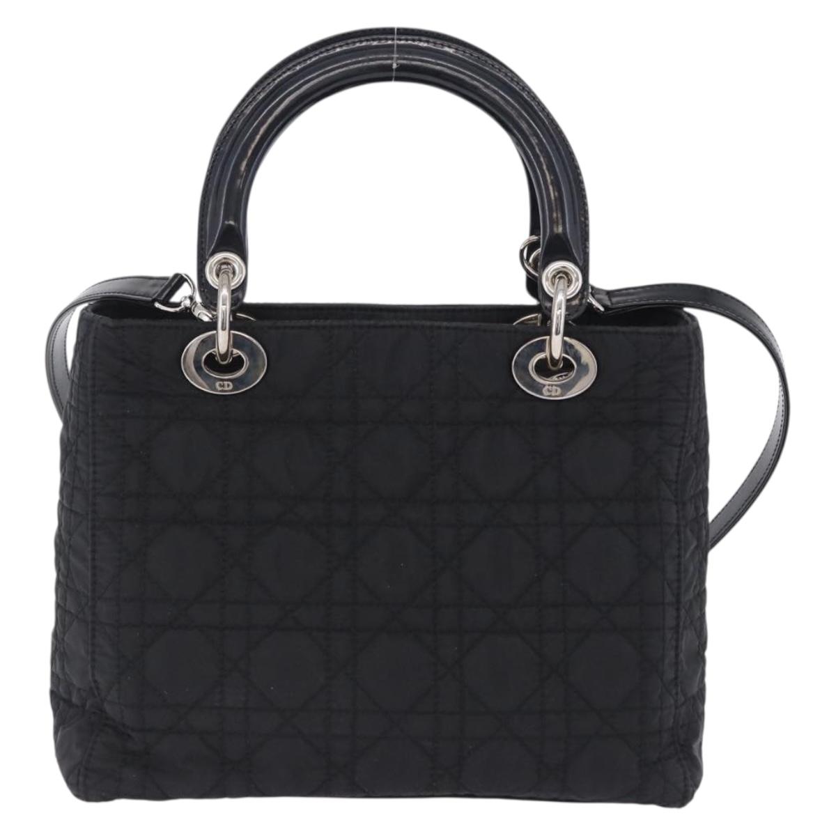 Christian Dior Canage Hand Bag Nylon 2way Black Silver Auth 203075