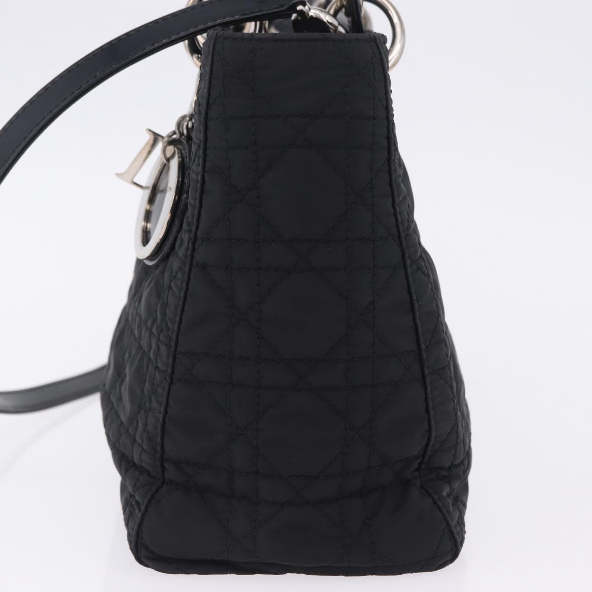 Christian Dior Canage Hand Bag Nylon 2way Black Silver Auth 203075