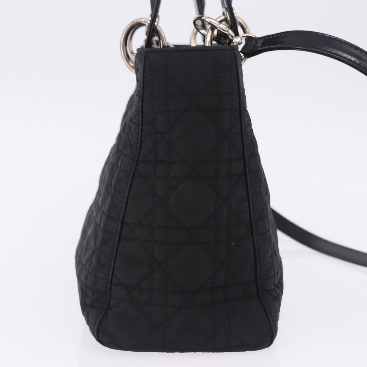 Christian Dior Canage Hand Bag Nylon 2way Black Silver Auth 203075