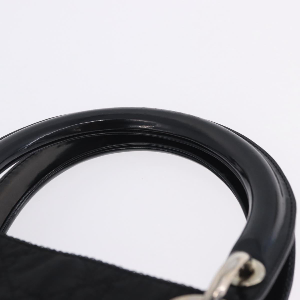 Christian Dior Canage Hand Bag Nylon 2way Black Silver Auth 203075