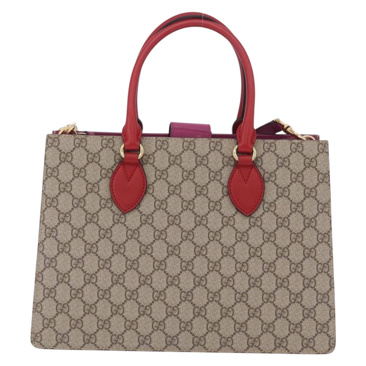 GUCCI GG Supreme Hand Bag PVC 2way Beige Gold 409531 Auth 203076M