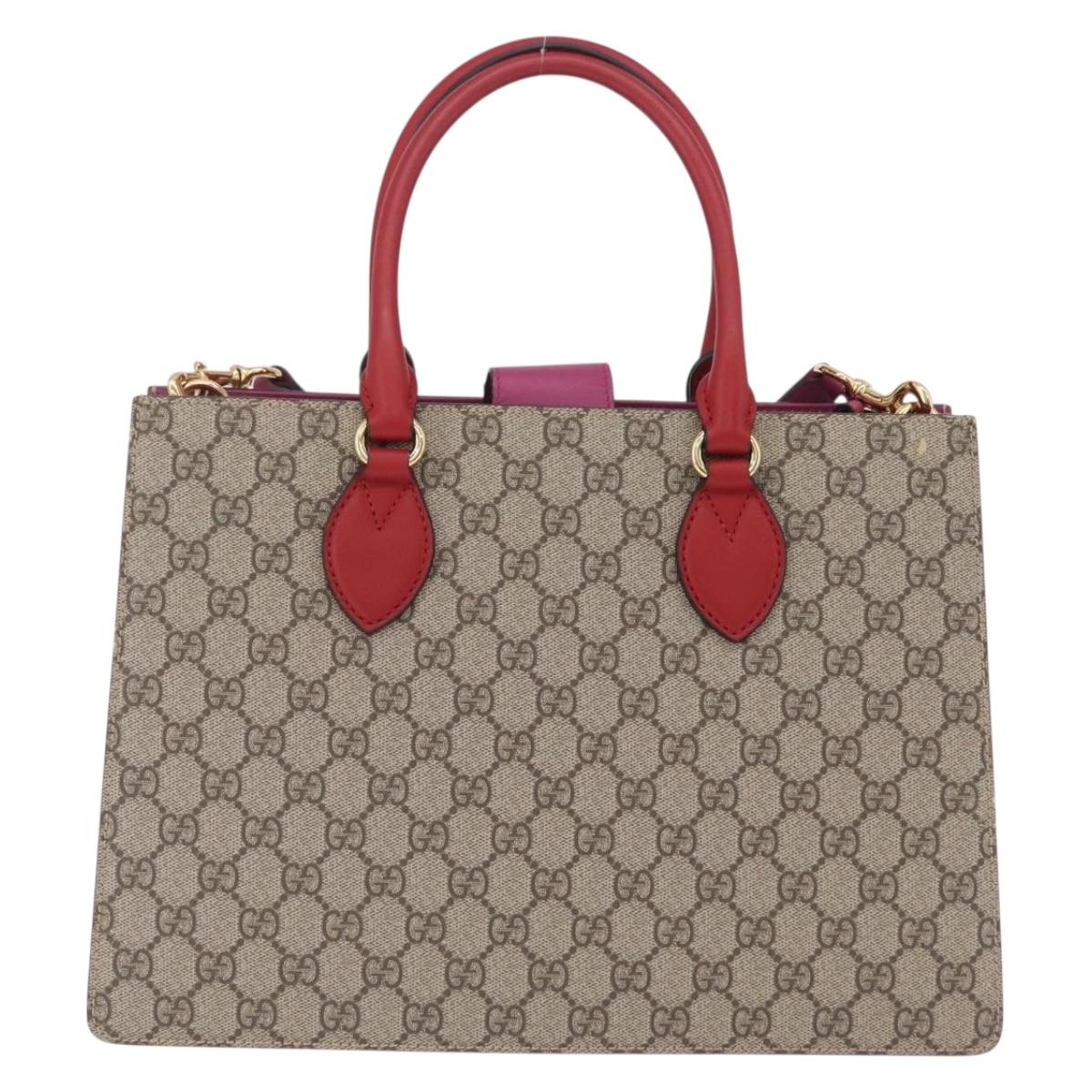 GUCCI GG Supreme Hand Bag PVC 2way Beige Gold 409531 Auth 203076M