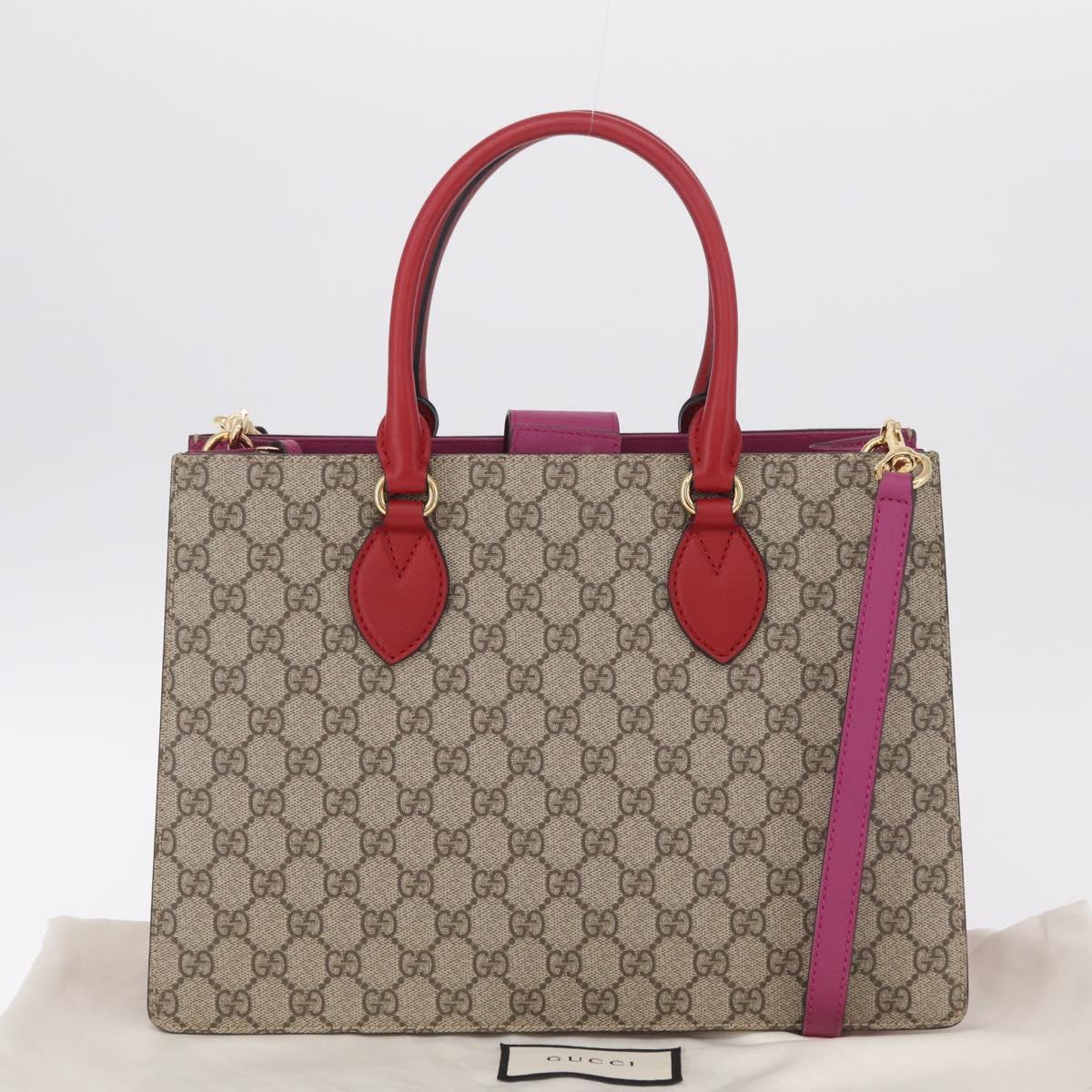 GUCCI GG Supreme Hand Bag PVC 2way Beige Gold 409531 Auth 203076M