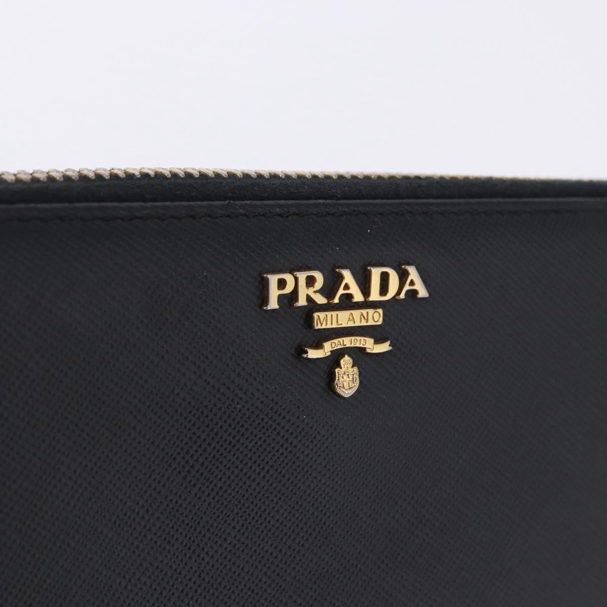 PRADA Long Wallet Saffiano Black Gold Tone Auth 203079
