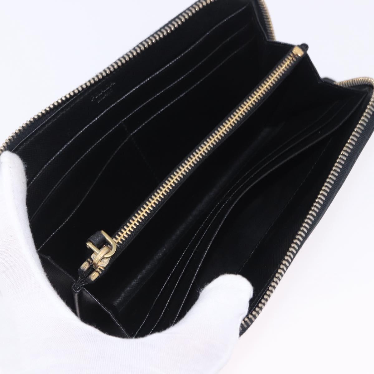 PRADA Long Wallet Saffiano Black Gold Tone Auth 203079