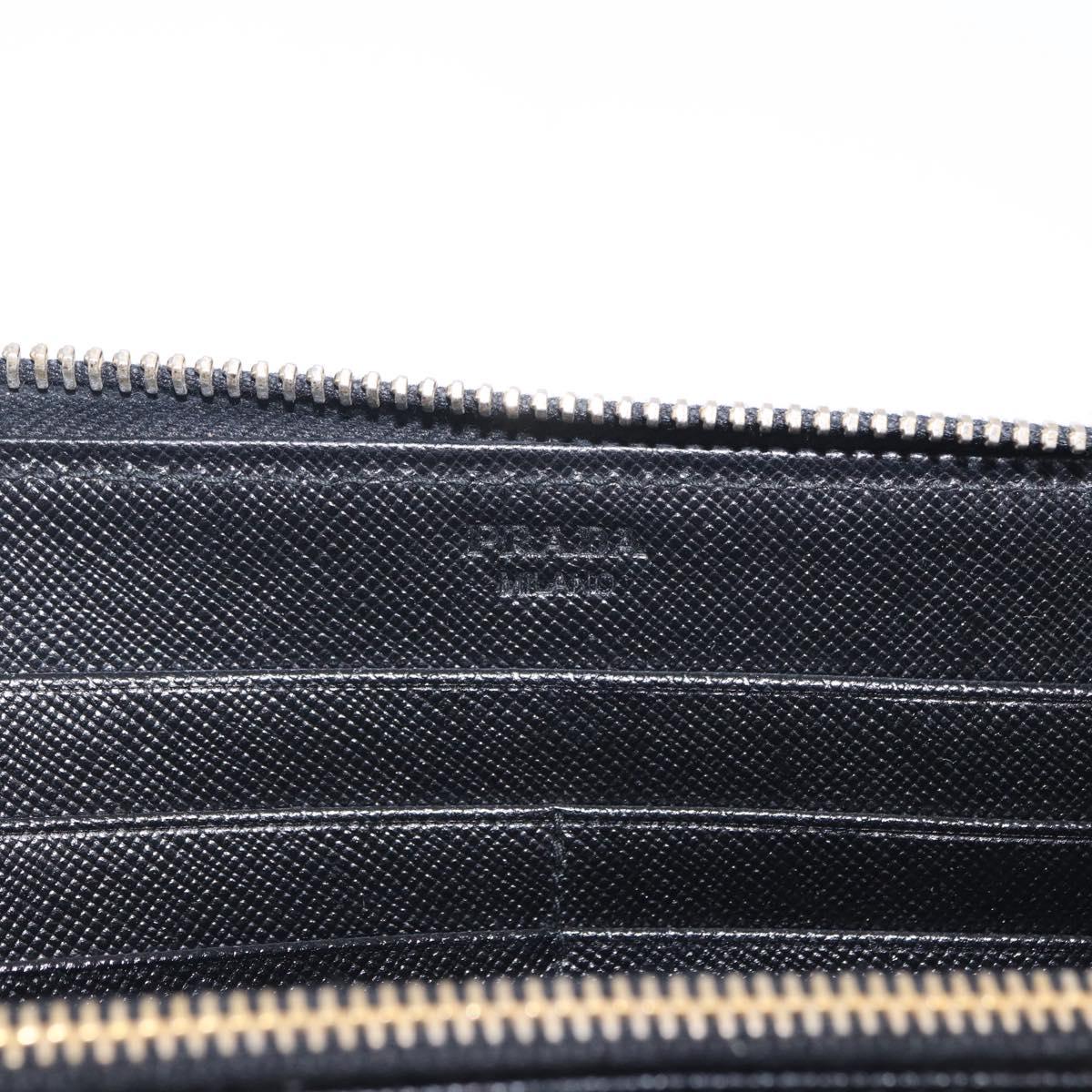 PRADA Long Wallet Saffiano Black Gold Tone Auth 203079