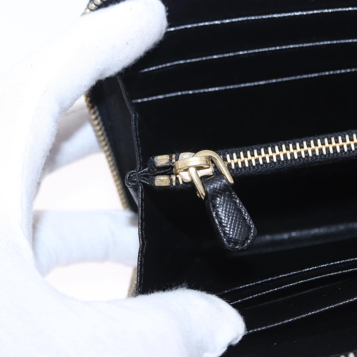 PRADA Long Wallet Saffiano Black Gold Tone Auth 203079