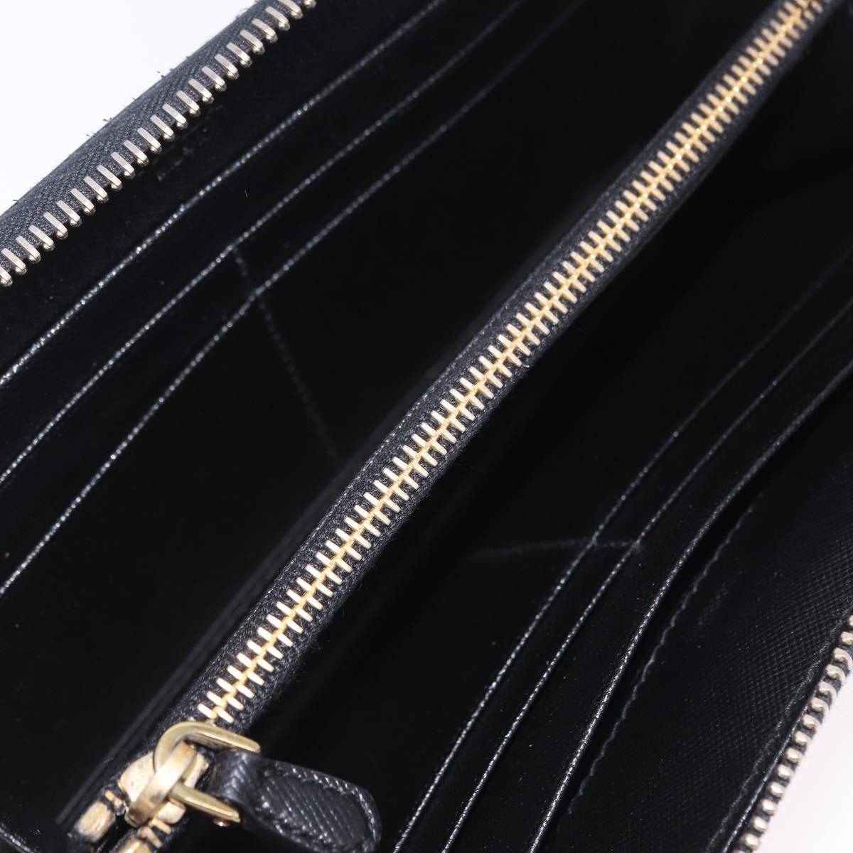 PRADA Long Wallet Saffiano Black Gold Tone Auth 203079