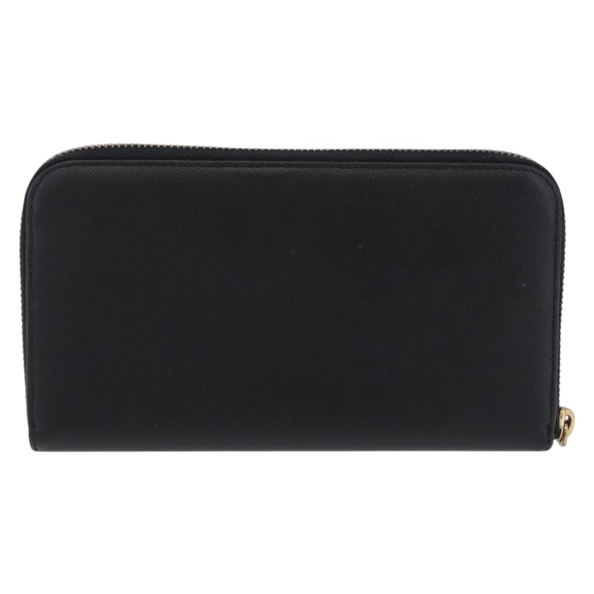 PRADA Long Wallet Saffiano Black Gold Tone Auth 203079