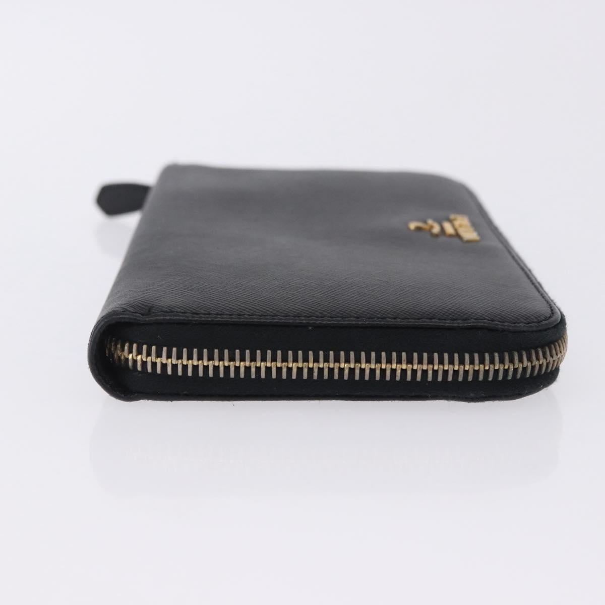 PRADA Long Wallet Saffiano Black Gold Tone Auth 203079