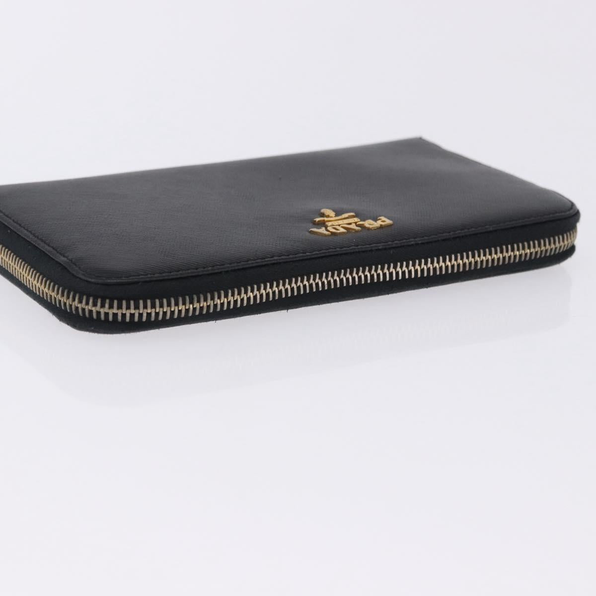 PRADA Long Wallet Saffiano Black Gold Tone Auth 203079