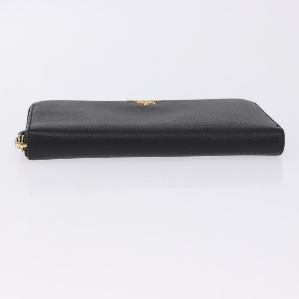 PRADA Long Wallet Saffiano Black Gold Tone Auth 203079