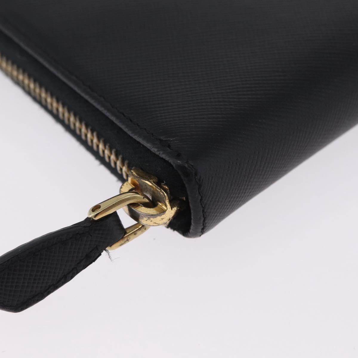 PRADA Long Wallet Saffiano Black Gold Tone Auth 203079