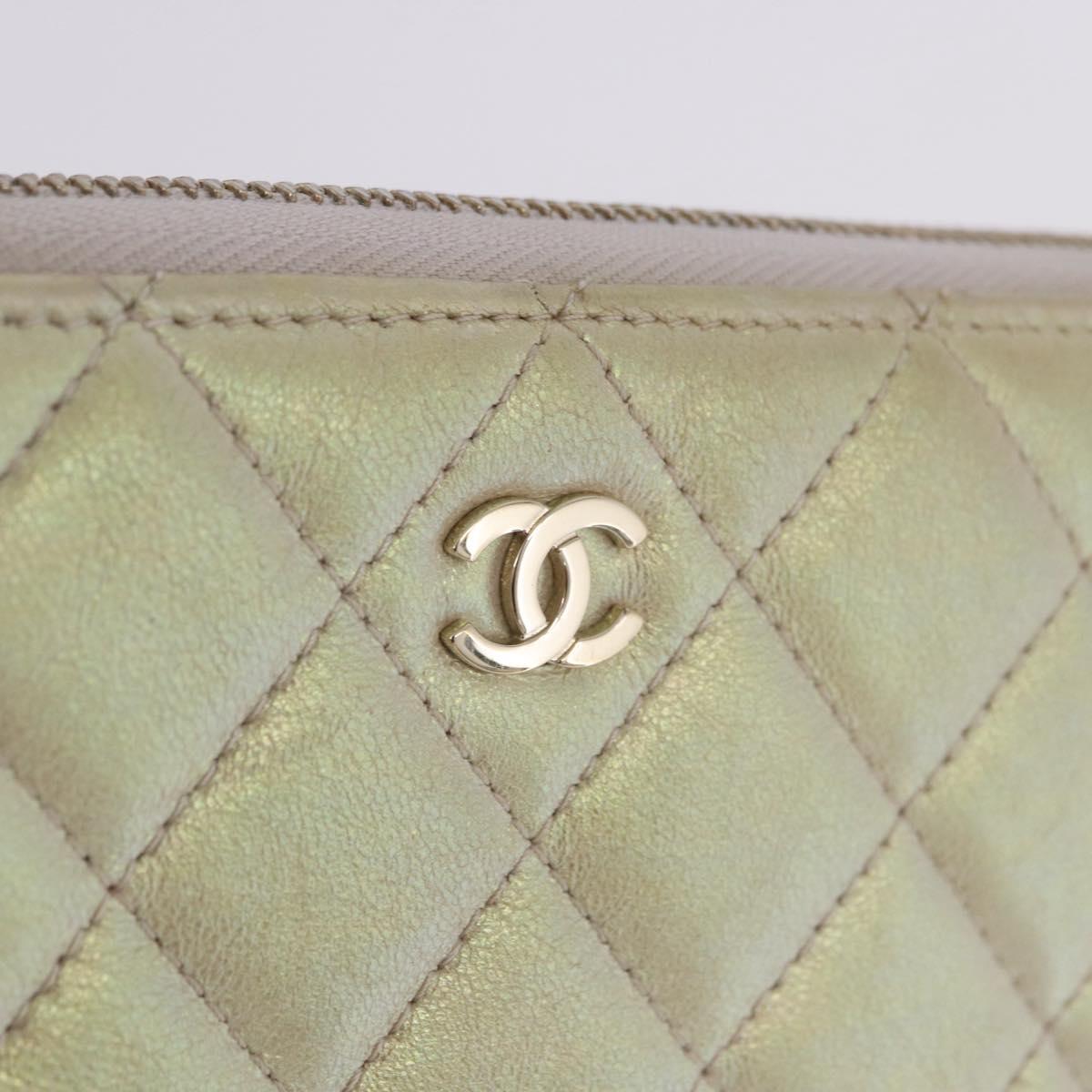 CHANEL Matelasse Long Wallet Lamb Skin Gold CC Auth 203081V