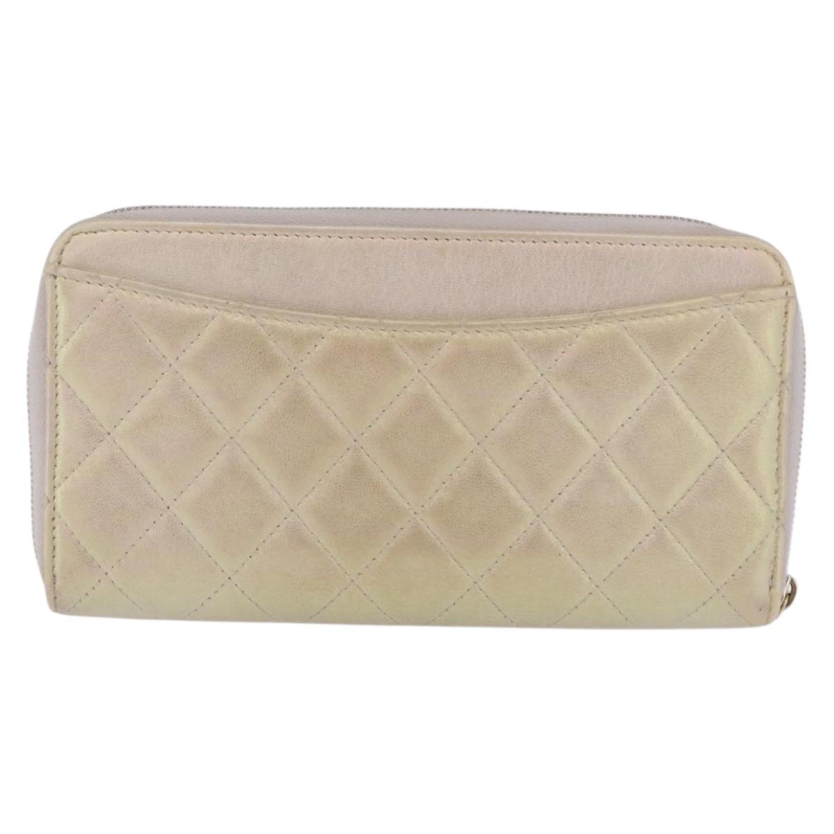 CHANEL Matelasse Long Wallet Lamb Skin Gold CC Auth 203081V