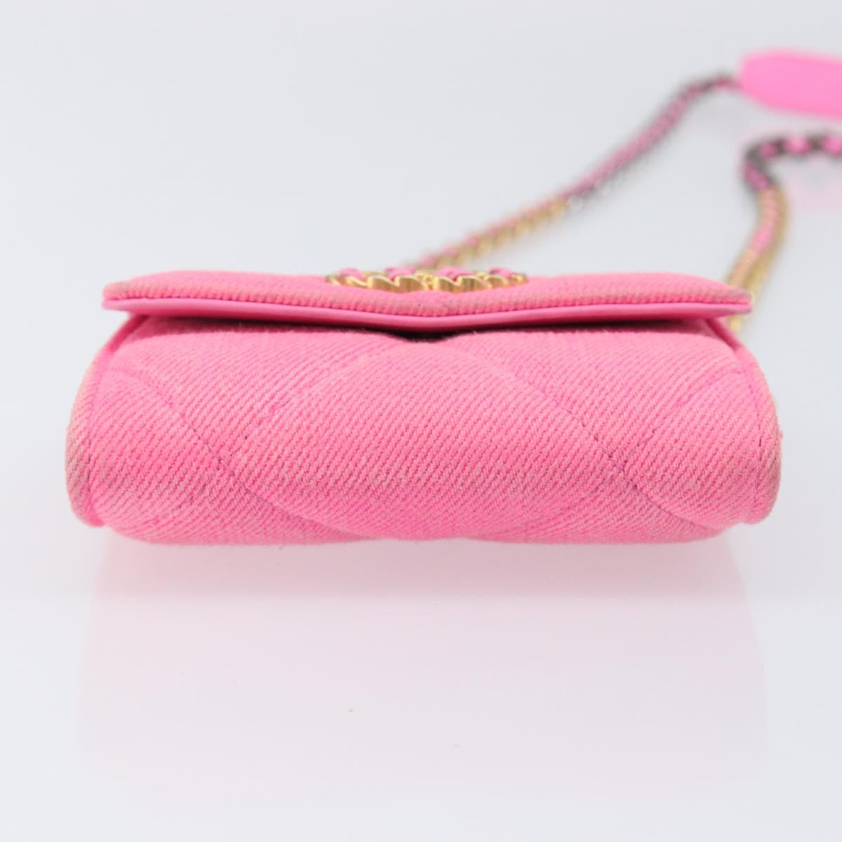 CHANEL Matelasse Chain Shoulder Wallet Canvas Pink Gold Tone CC Auth 203083M
